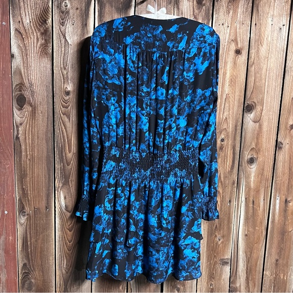 Parker Maisy Sheer Black & Blue Floral Printed Ruffle Long Sleeve Dress Sz M - Picture 11 of 15